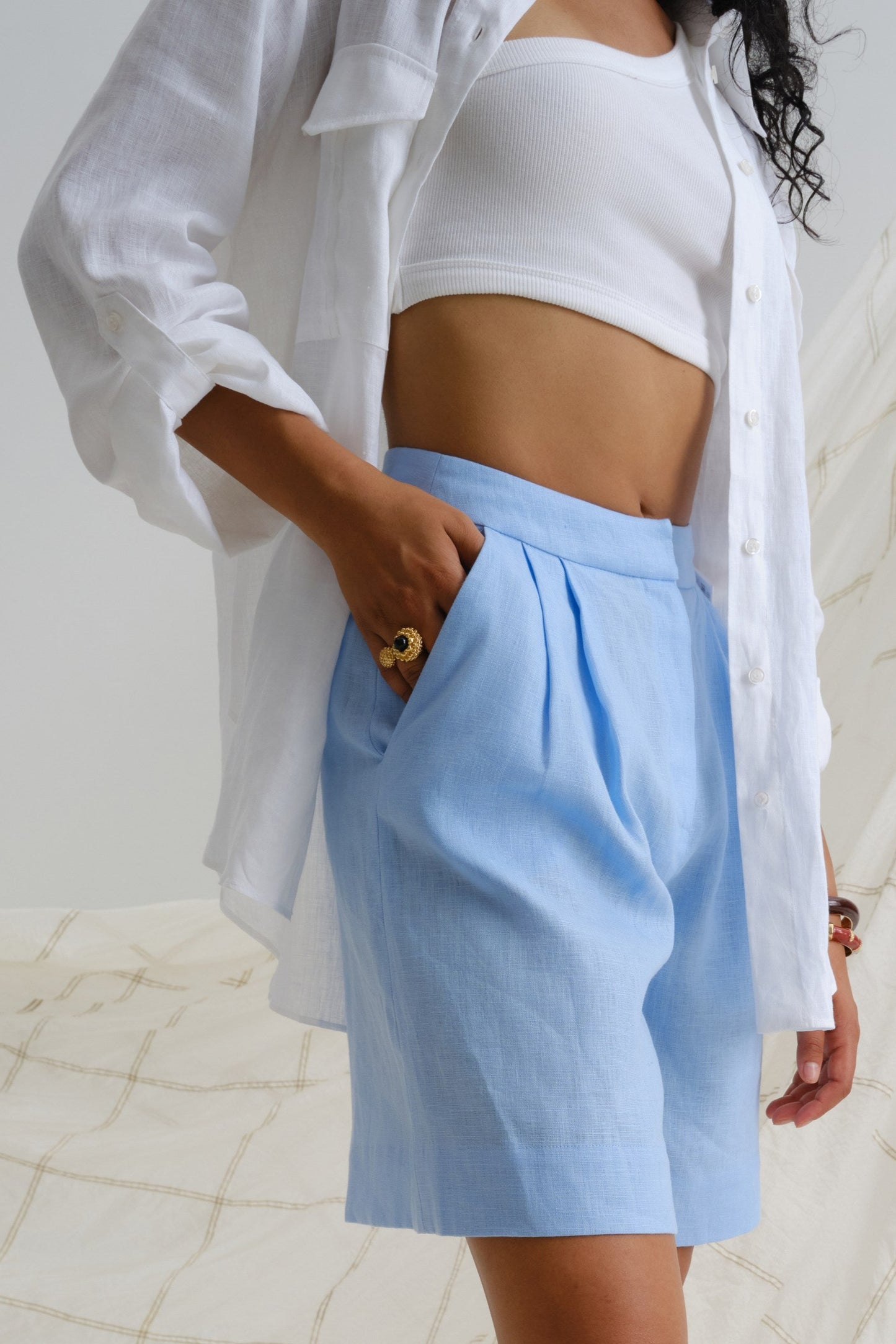 Blue linen shorts
