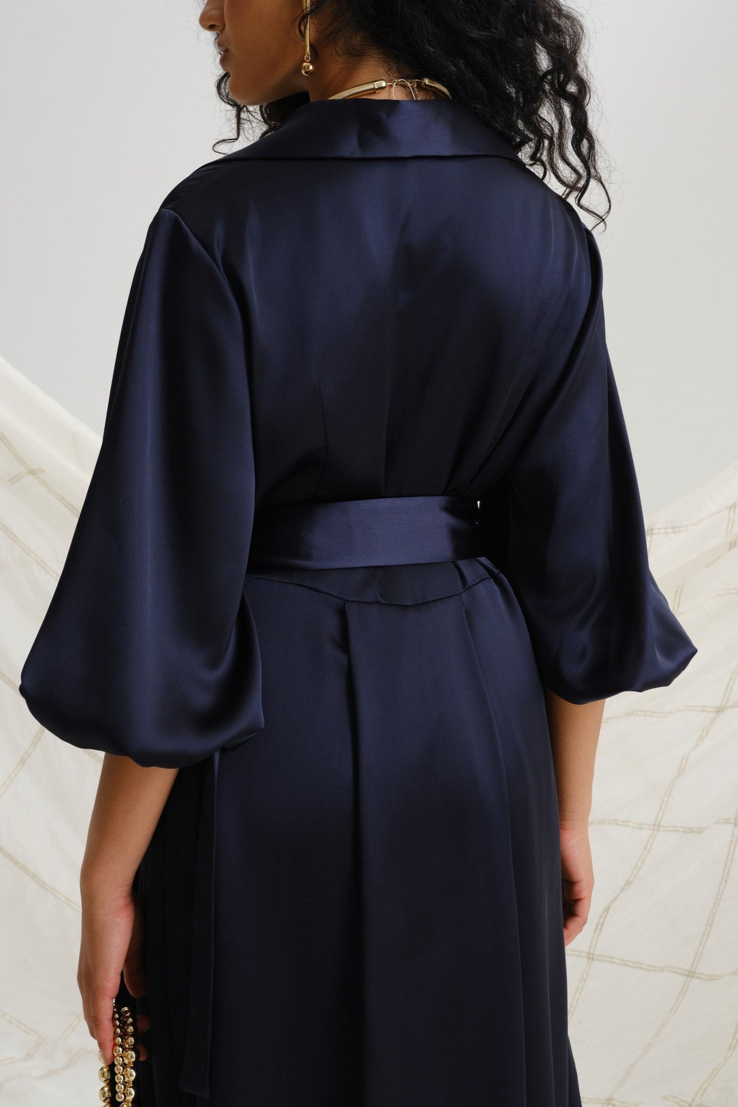 Navy blue viscose and silk dress