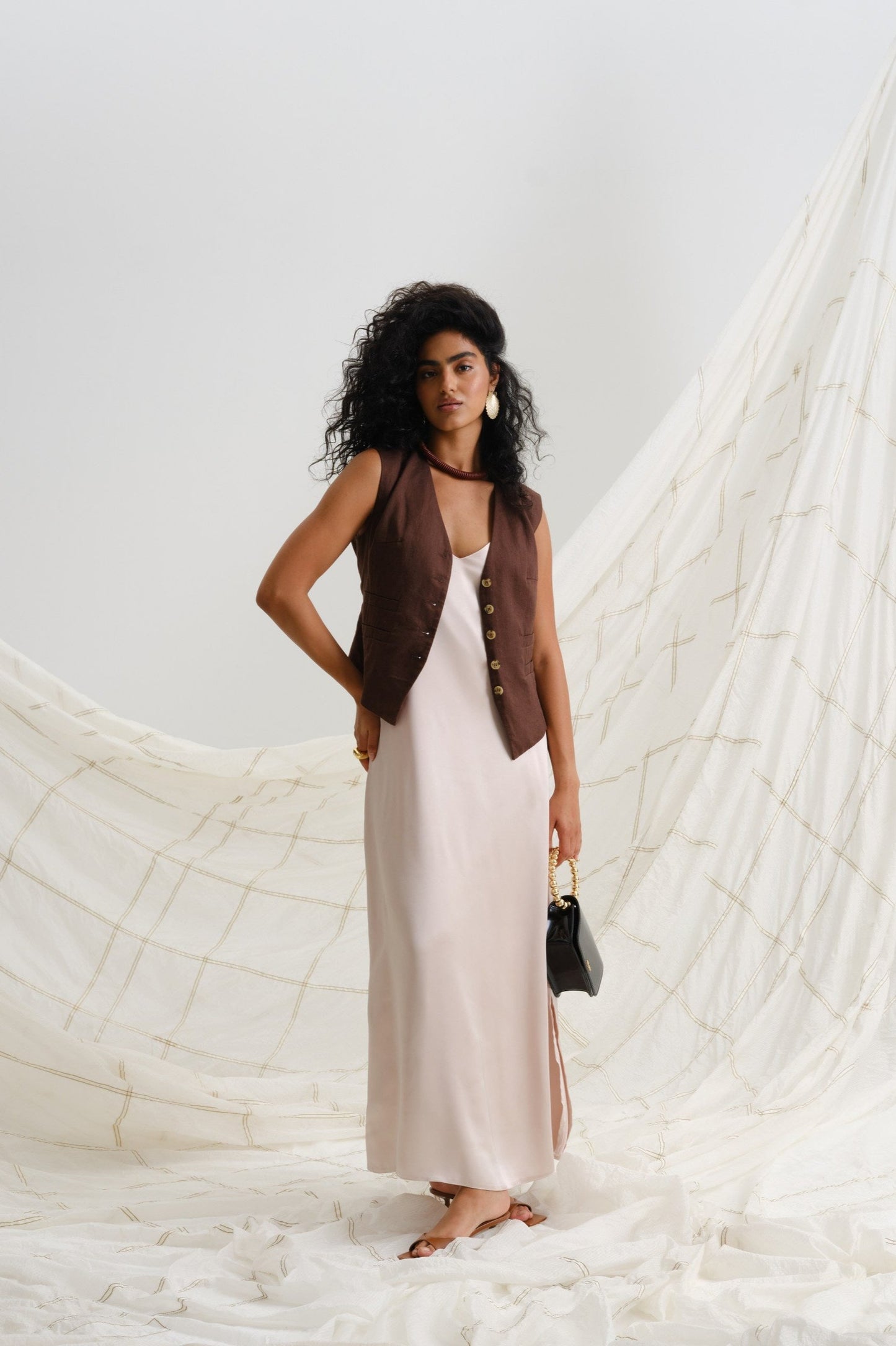 Beige viscose and silk dress