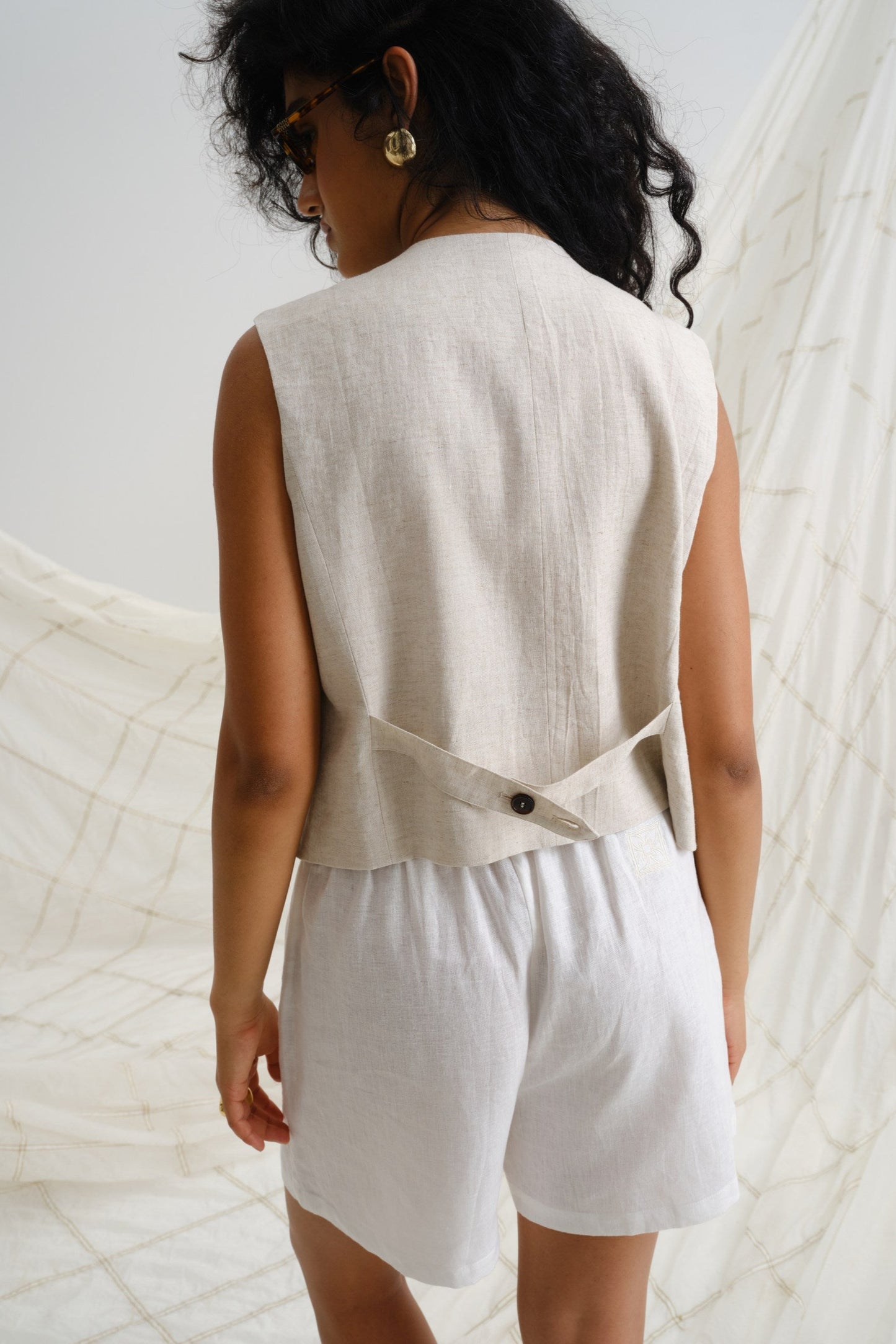 Beige linen vest