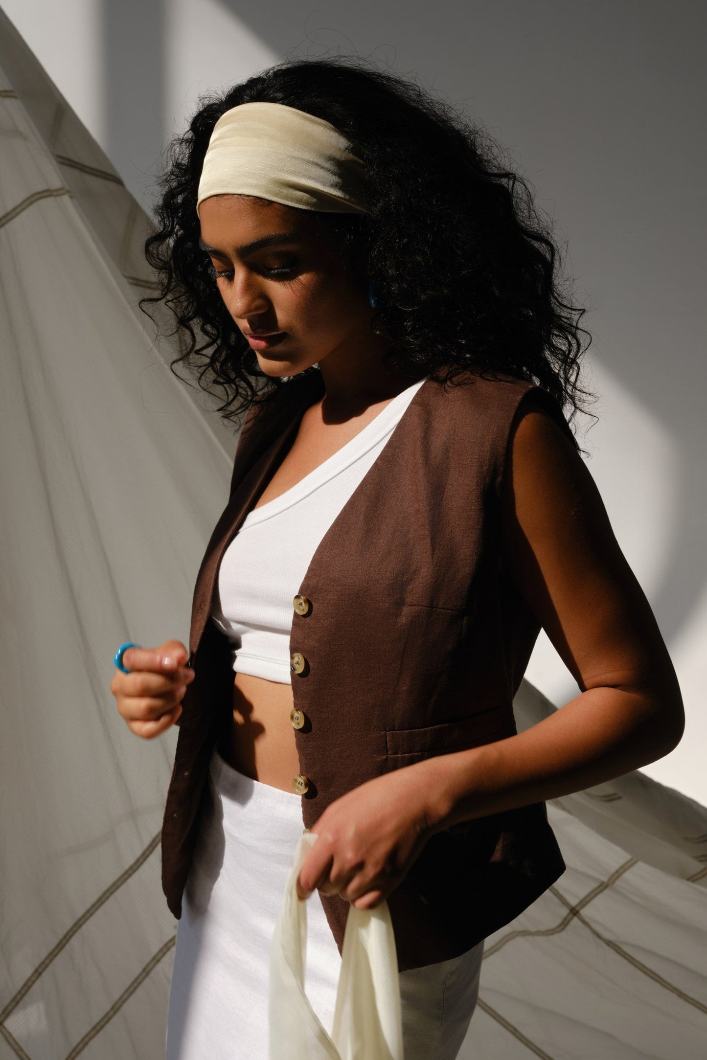 Chocolate linen vest