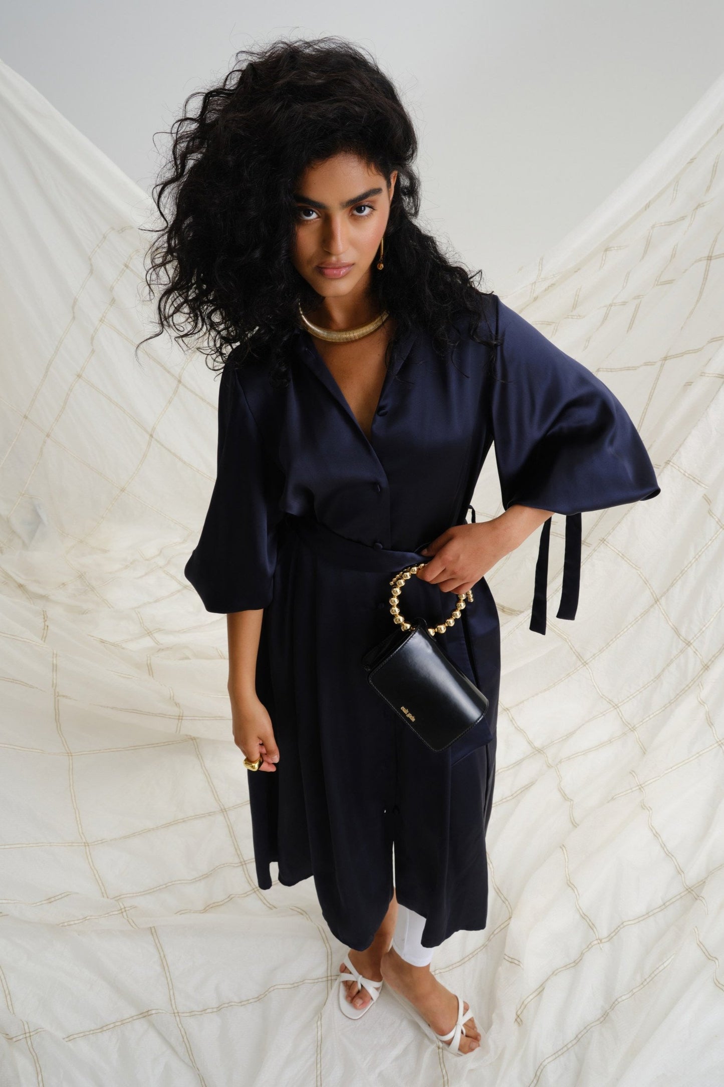 Navy blue viscose and silk dress Goryanka Navy blue viscose and silk dress Goryanka