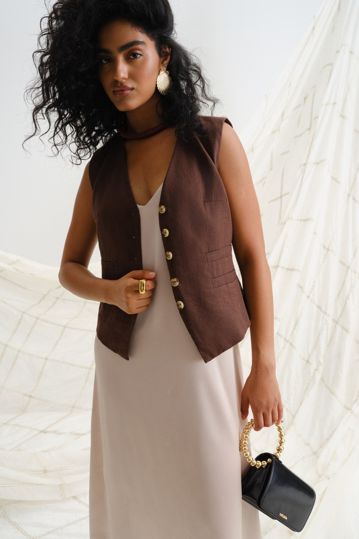 Chocolate linen vest