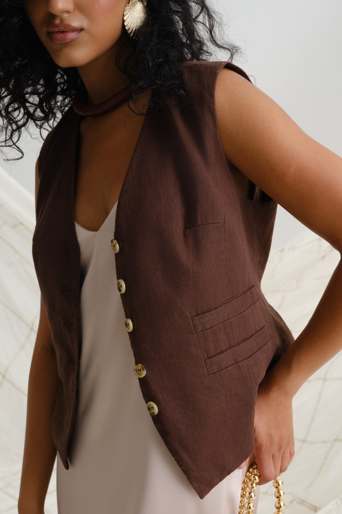 Chocolate linen vest