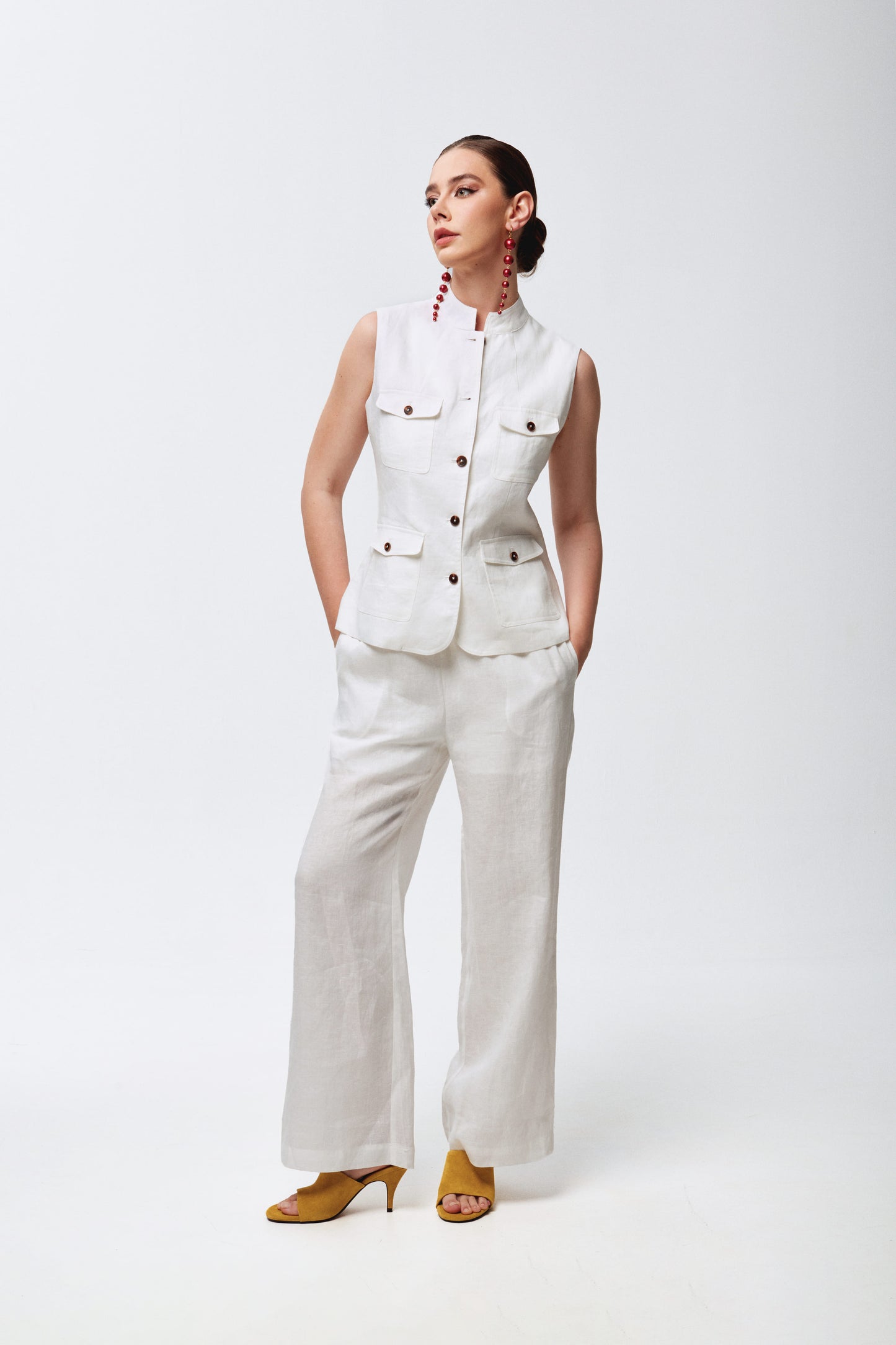 White linen set with vest and trousers